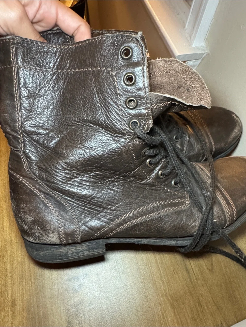 Steve Madden Dark Brown Leather Lace-Up Combat Boots